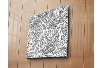 Lerretsbilde 45x45 cm - Mønster av detaljerte blader og spiraler - Svart / Hvit - Interiør - Maleri & posters - Lerretsbilder