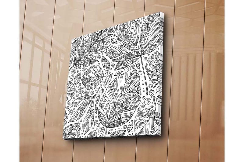 Lerretsbilde 45x45 cm - Mønster av detaljerte blader og spiraler - Svart / Hvit - Interiør - Maleri & posters - Lerretsbilder