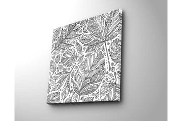 Lerretsbilde 45x45 cm - Mønster av detaljerte blader og spiraler - Svart / Hvit - Interiør - Maleri & posters - Lerretsbilder