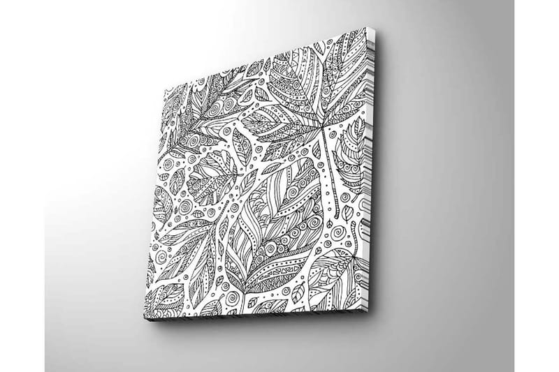 Lerretsbilde 45x45 cm - Mønster av detaljerte blader og spiraler - Svart / Hvit - Interiør - Maleri & posters - Lerretsbilder