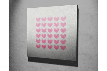 Lerretsbilde 45x45 cm - Mønster av hjerter i forskjellige nyanser av rosa - Rosa / Grå - Interiør - Maleri & posters - Lerretsbilder