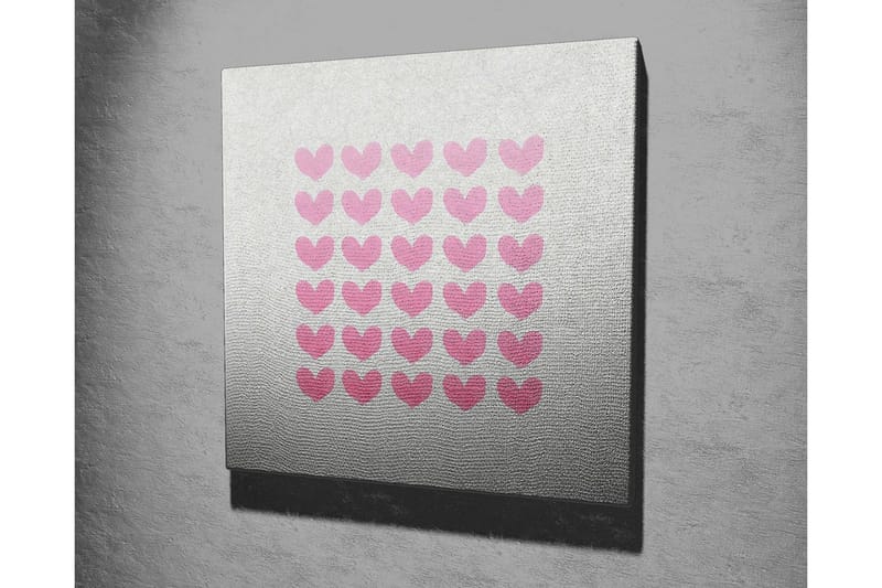 Lerretsbilde 45x45 cm - Mønster av hjerter i forskjellige nyanser av rosa - Rosa / Grå - Interiør - Maleri & posters - Lerretsbilder