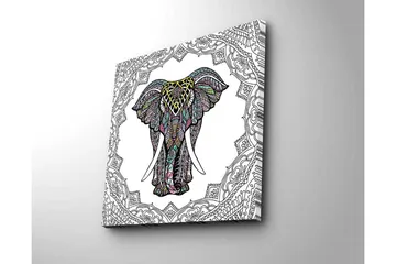 Lerretsbilde 45x45 cm - Mønstret elefant i fokus - Svart / Gul / Turkis - Interiør - Maleri & posters - Lerretsbilder