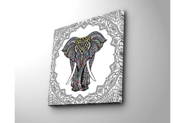Lerretsbilde 45x45 cm - Mønstret elefant i fokus - Svart / Gul / Turkis - Interiør - Maleri & posters - Lerretsbilder
