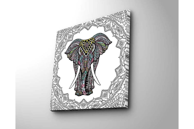 Lerretsbilde 45x45 cm - Mønstret elefant i fokus - Svart / Gul / Turkis - Interiør - Maleri & posters - Lerretsbilder