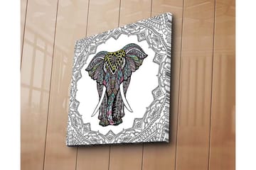 Lerretsbilde 45x45 cm - Mønstret elefant i fokus - Svart / Gul / Turkis - Interiør - Maleri & posters - Lerretsbilder