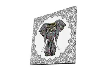Lerretsbilde 45x45 cm - Mønstret elefant i fokus - Svart / Gul / Turkis - Interiør - Maleri & posters - Lerretsbilder