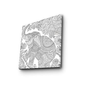 Lerretsbilde 45x45 cm - Mønstret elefant omgitt av blomster og bladverk - Svart / Hvit - Interiør - Maleri & posters - Lerretsbilder