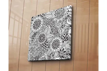 Lerretsbilde 45x45 cm - Mønstret komposisjon av blomster og blader - Svart / Hvit - Interiør - Maleri & posters - Lerretsbilder