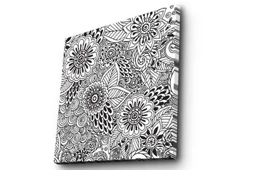 Lerretsbilde 45x45 cm - Mønstret komposisjon av blomster og blader - Svart / Hvit - Interiør - Maleri & posters - Lerretsbilder