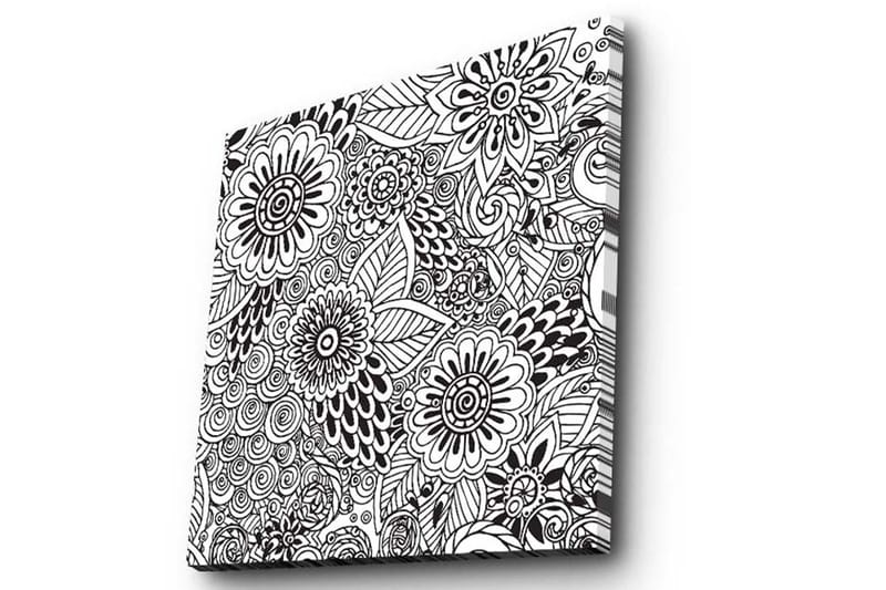 Lerretsbilde 45x45 cm - Mønstret komposisjon av blomster og blader - Svart / Hvit - Interiør - Maleri & posters - Lerretsbilder
