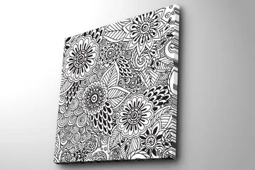 Lerretsbilde 45x45 cm - Mønstret komposisjon av blomster og blader - Svart / Hvit - Interiør - Maleri & posters - Lerretsbilder
