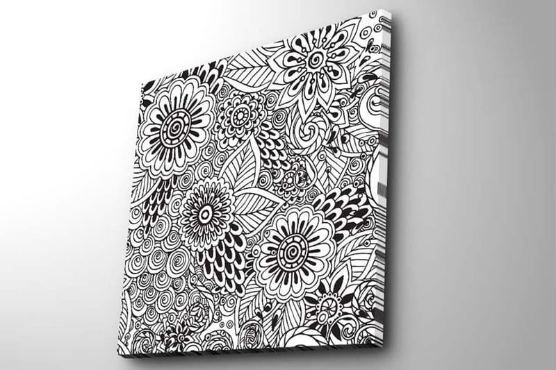 Lerretsbilde 45x45 cm - Mønstret komposisjon av blomster og blader - Svart / Hvit - Interiør - Maleri & posters - Lerretsbilder
