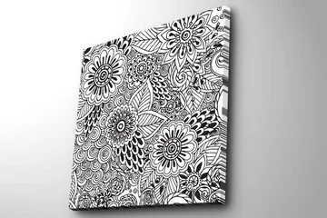 Lerretsbilde 45x45 cm - Mønstret komposisjon av blomster og blader - Svart / Hvit - Interiør - Maleri & posters - Lerretsbilder