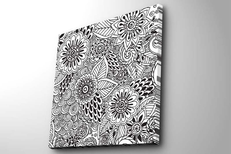 Lerretsbilde 45x45 cm - Mønstret komposisjon av blomster og blader - Svart / Hvit - Interiør - Maleri & posters - Lerretsbilder