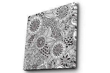Lerretsbilde 45x45 cm - Mønstret komposisjon av blomster og blader - Svart / Hvit - Interiør - Maleri & posters - Lerretsbilder
