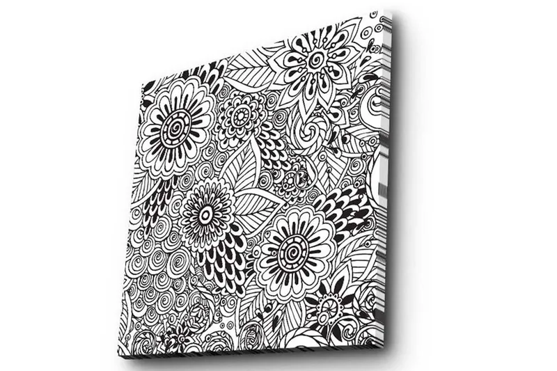 Lerretsbilde 45x45 cm - Mønstret komposisjon av blomster og blader - Svart / Hvit - Interiør - Maleri & posters - Lerretsbilder
