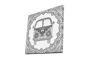 Lerretsbilde 45x45 cm - Mønstret varebil med fredssymbol i dekorativ ramme - Svart / Hvit - Interiør - Maleri & posters - Lerretsbilder