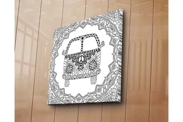 Lerretsbilde 45x45 cm - Mønstret varebil med fredssymbol i dekorativ ramme - Svart / Hvit - Interiør - Maleri & posters - Lerretsbilder