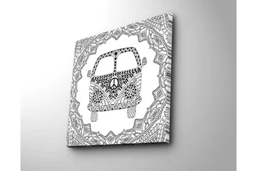 Lerretsbilde 45x45 cm - Mønstret varebil med fredssymbol i dekorativ ramme - Svart / Hvit - Interiør - Maleri & posters - Lerretsbilder