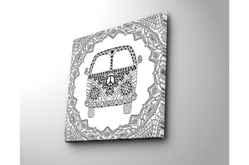 Lerretsbilde 45x45 cm - Mønstret varebil med fredssymbol i dekorativ ramme - Svart / Hvit - Interiør - Maleri & posters - Lerretsbilder