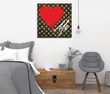 Lerretsbilde 45x45 cm - Rødt hjerte med teksten Me på svart bakgrunn med gullprikker - Rød / Svart / Gull - Interiør - Maleri & posters - Lerretsbilder