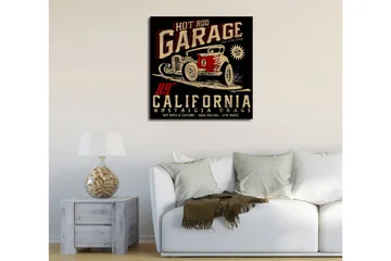 Lerretsbilde 45x45 cm - Retro hot rod-bil i bevegelse - Rød / Svart / Beige - Interiør - Maleri & posters - Lerretsbilder