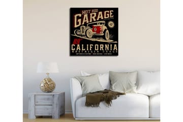 Lerretsbilde 45x45 cm - Retro hot rod-bil i bevegelse - Rød / Svart / Beige - Interiør - Maleri & posters - Lerretsbilder