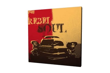 Lerretsbilde 45x45 cm - Retrobil med teksten REBEL SOUL i en fargerik komposisjon - Rød / Gul / Svart - Interiør - Maleri & posters - Lerretsbilder
