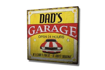 Lerretsbilde 45x45 cm - Retroskilt med en rød og hvit stripete bil - Rød / Gul / Hvit - Interiør - Maleri & posters - Lerretsbilder