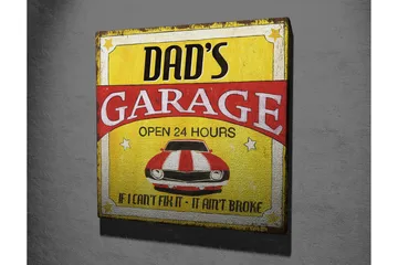 Lerretsbilde 45x45 cm - Retroskilt med en rød og hvit stripete bil - Rød / Gul / Hvit - Interiør - Maleri & posters - Lerretsbilder