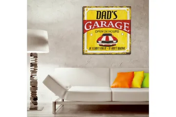 Lerretsbilde 45x45 cm - Retroskilt med en rød og hvit stripete bil - Rød / Gul / Hvit - Interiør - Maleri & posters - Lerretsbilder