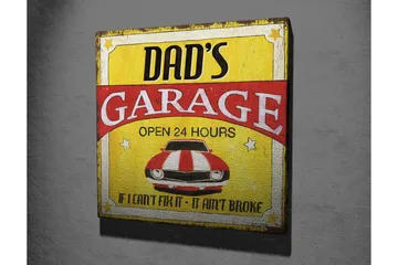 Lerretsbilde 45x45 cm - Retroskilt med en rød og hvit stripete bil - Rød / Gul / Hvit - Interiør - Maleri & posters - Lerretsbilder