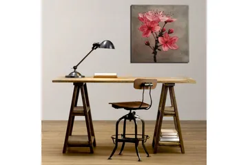 Lerretsbilde 45x45 cm - Rosa blomster med knopper på grå bakgrunn - Rosa / Grå - Interiør - Maleri & posters - Lerretsbilder
