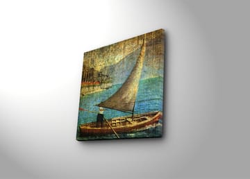 Lerretsbilde 45x45 cm - Seilbåt på rolig vann - Blå / Brun / Beige - Interiør - Maleri & posters - Lerretsbilder
