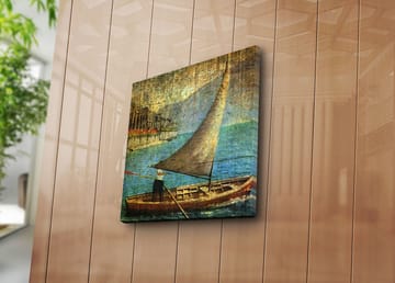 Lerretsbilde 45x45 cm - Seilbåt på rolig vann - Blå / Brun / Beige - Interiør - Maleri & posters - Lerretsbilder