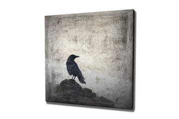 Lerretsbilde 45x45 cm - Silhuett av en kråke på en stein mot en dempet bakgrunn - Svart / Grå / Hvit - Interiør - Maleri & posters - Lerretsbilder