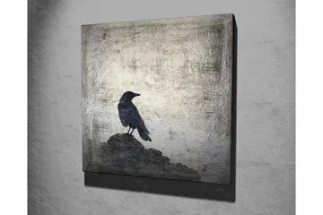 Lerretsbilde 45x45 cm - Silhuett av en kråke på en stein mot en dempet bakgrunn - Svart / Grå / Hvit - Interiør - Maleri & posters - Lerretsbilder