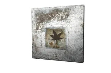 Lerretsbilde 45x45 cm - Silhuett av et blad mot en abstrakt bakgrunn - Svart / Blå / Grønn - Interiør - Maleri & posters - Lerretsbilder