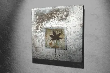 Lerretsbilde 45x45 cm - Silhuett av et blad mot en abstrakt bakgrunn - Svart / Blå / Grønn - Interiør - Maleri & posters - Lerretsbilder