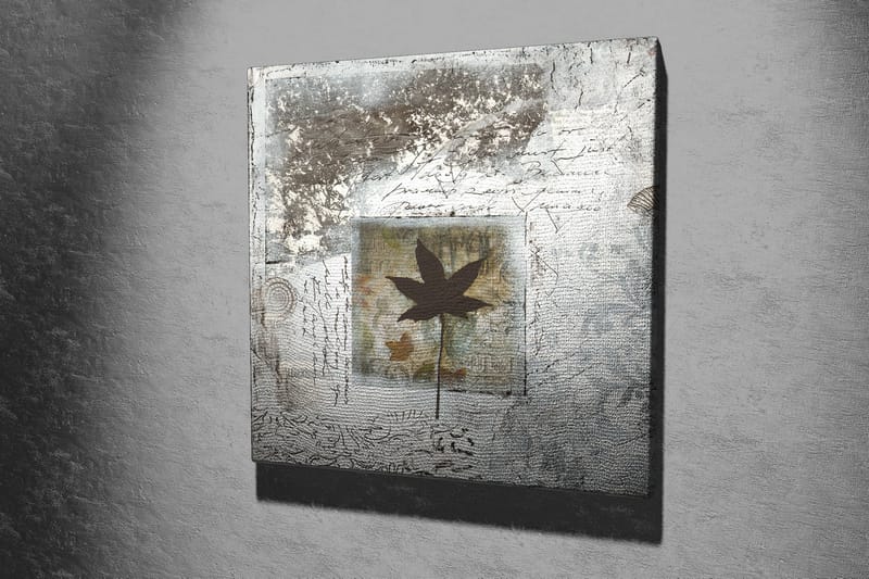 Lerretsbilde 45x45 cm - Silhuett av et blad mot en abstrakt bakgrunn - Svart / Blå / Grønn - Interiør - Maleri & posters - Lerretsbilder