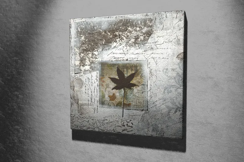 Lerretsbilde 45x45 cm - Silhuett av et blad mot en abstrakt bakgrunn - Svart / Blå / Grønn - Interiør - Maleri & posters - Lerretsbilder