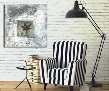 Lerretsbilde 45x45 cm - Silhuett av et blad mot en abstrakt bakgrunn - Svart / Blå / Grønn - Interiør - Maleri & posters - Lerretsbilder