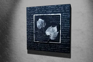 Lerretsbilde 45x45 cm - Silhuetter av blader på mørk bakgrunn med teksturert overflate - Svart / Hvit - Interiør - Maleri & posters - Lerretsbilder