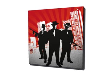 Lerretsbilde 45x45 cm - Silhuetter av tre menn i dress med våpen mot en dramatisk bakgrunn - Rød / Svart / Hvit - Interiør - Maleri & posters - Lerretsbilder