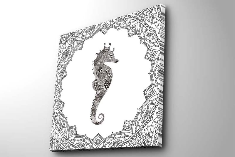 Lerretsbilde 45x45 cm - Sjødrage i detaljert svart-hvitt-stil - Svart / Hvit - Interiør - Maleri & posters - Lerretsbilder