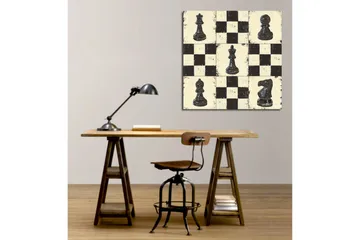 Lerretsbilde 45x45 cm - Sjakkbrett med svarte og hvite sjakkbrikker - Svart / Hvit / Beige - Interiør - Maleri & posters - Lerretsbilder