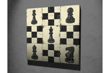 Lerretsbilde 45x45 cm - Sjakkbrett med svarte og hvite sjakkbrikker - Svart / Hvit / Beige - Interiør - Maleri & posters - Lerretsbilder