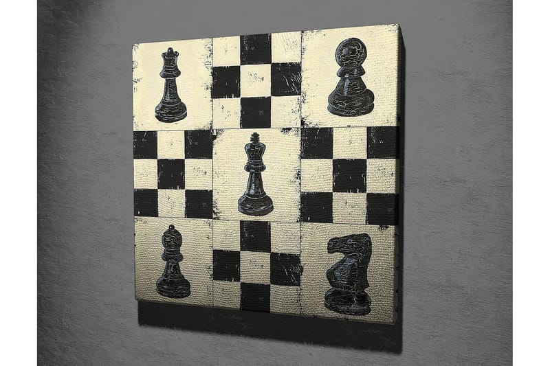 Lerretsbilde 45x45 cm - Sjakkbrett med svarte og hvite sjakkbrikker - Svart / Hvit / Beige - Interiør - Maleri & posters - Lerretsbilder