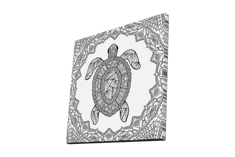 Lerretsbilde 45x45 cm - Skilpadde i geometrisk stil omgitt av dekorative mønstre, Svart / Hvit